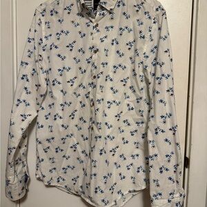 Denim & Flower White and Blue Floral‎  Shirt